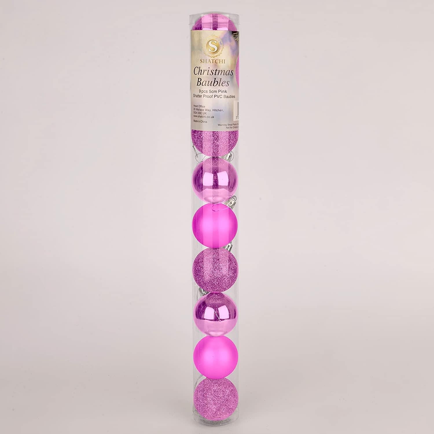 9PCS Christmas Baubles Tree Ornaments Pink Balls Xmas Hanging Decorations 50mm