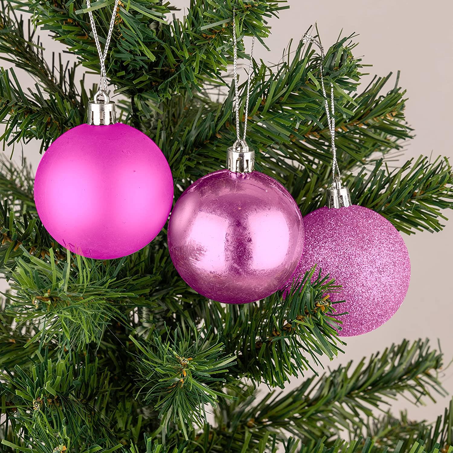 6X Christmas Baubles Tree Ornaments Pink Balls Xmas Hanging Decorations 60mm