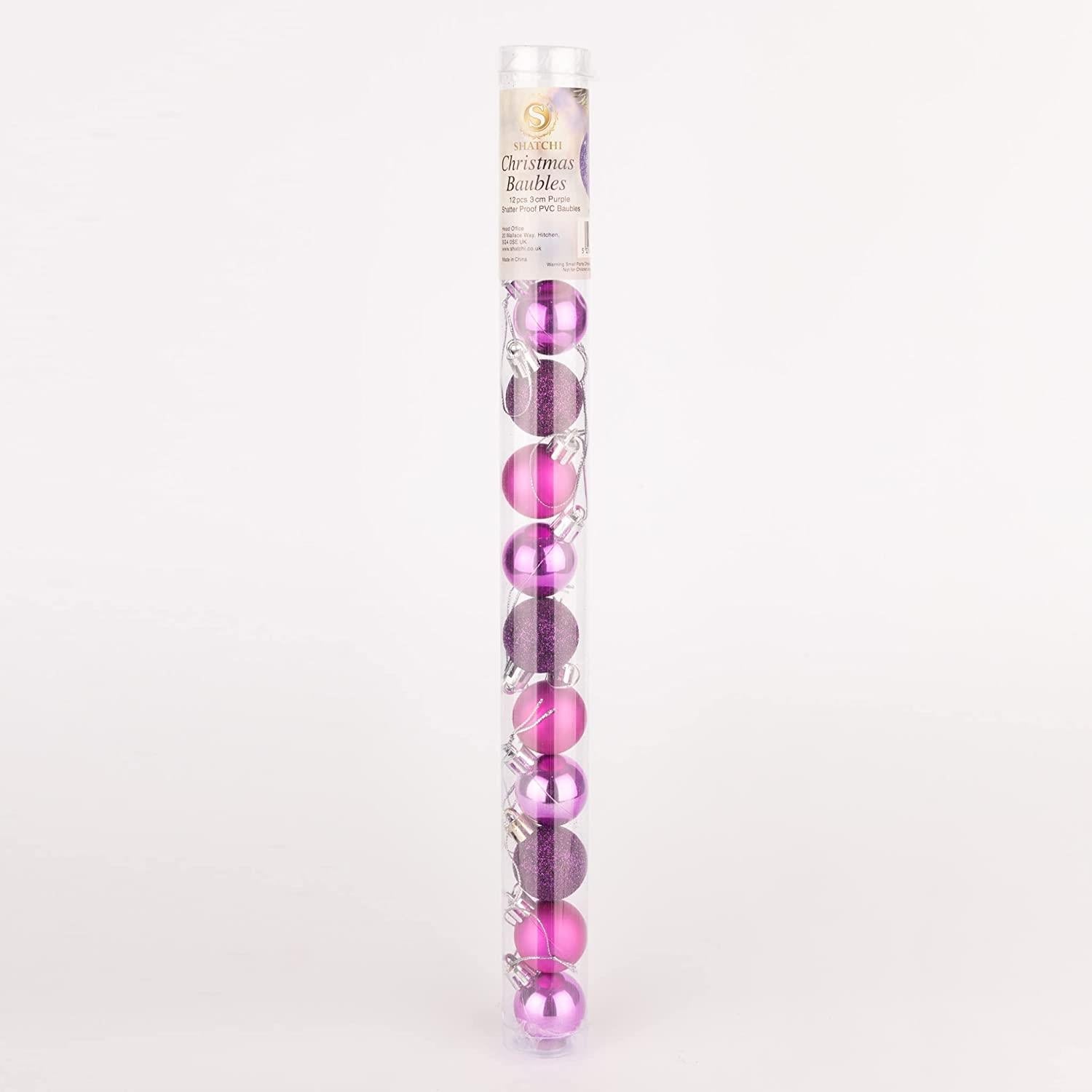 12pcs Christmas Baubles Tree Ornaments Purple Balls Xmas Hanging Decoration 30mm