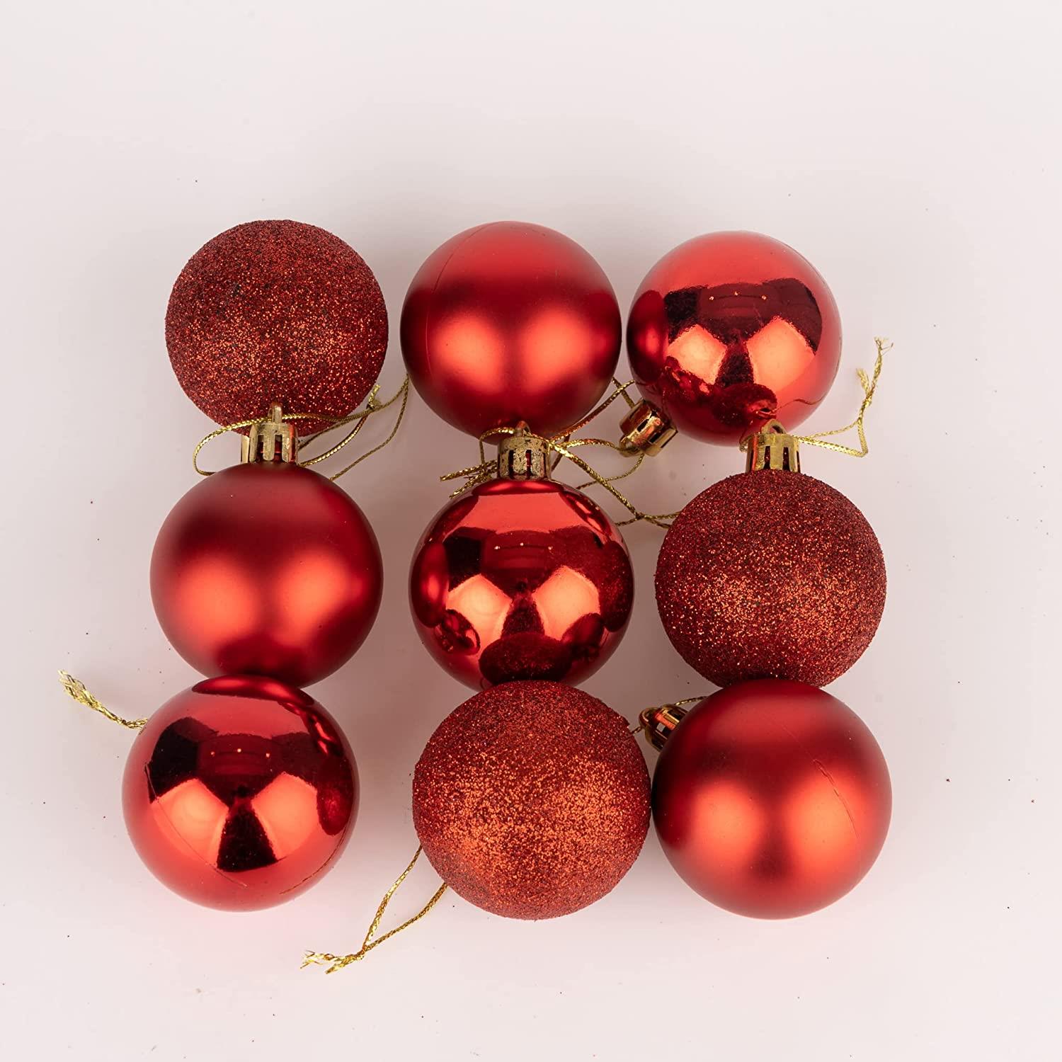 9PCS Christmas Baubles Tree Ornaments Red Balls Xmas Hanging Decorations 50mm