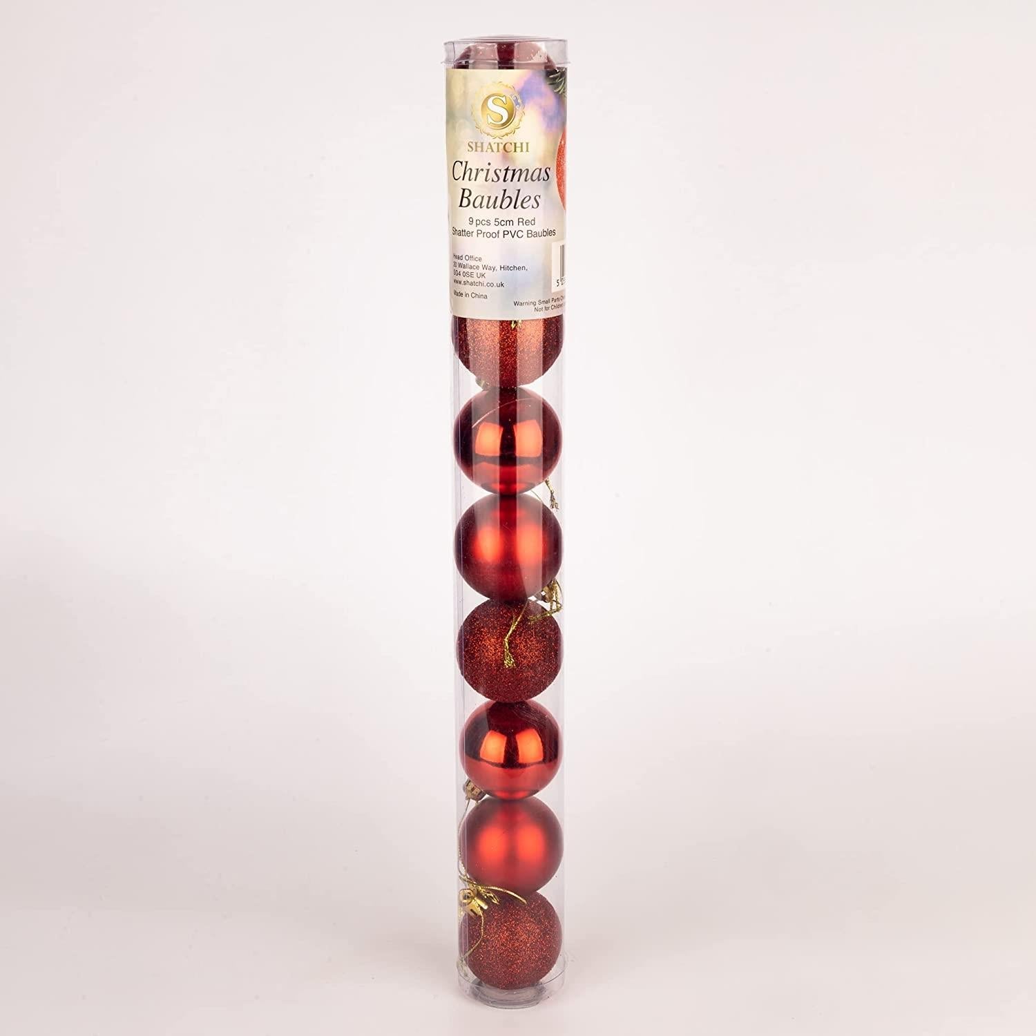 9PCS Christmas Baubles Tree Ornaments Red Balls Xmas Hanging Decorations 50mm