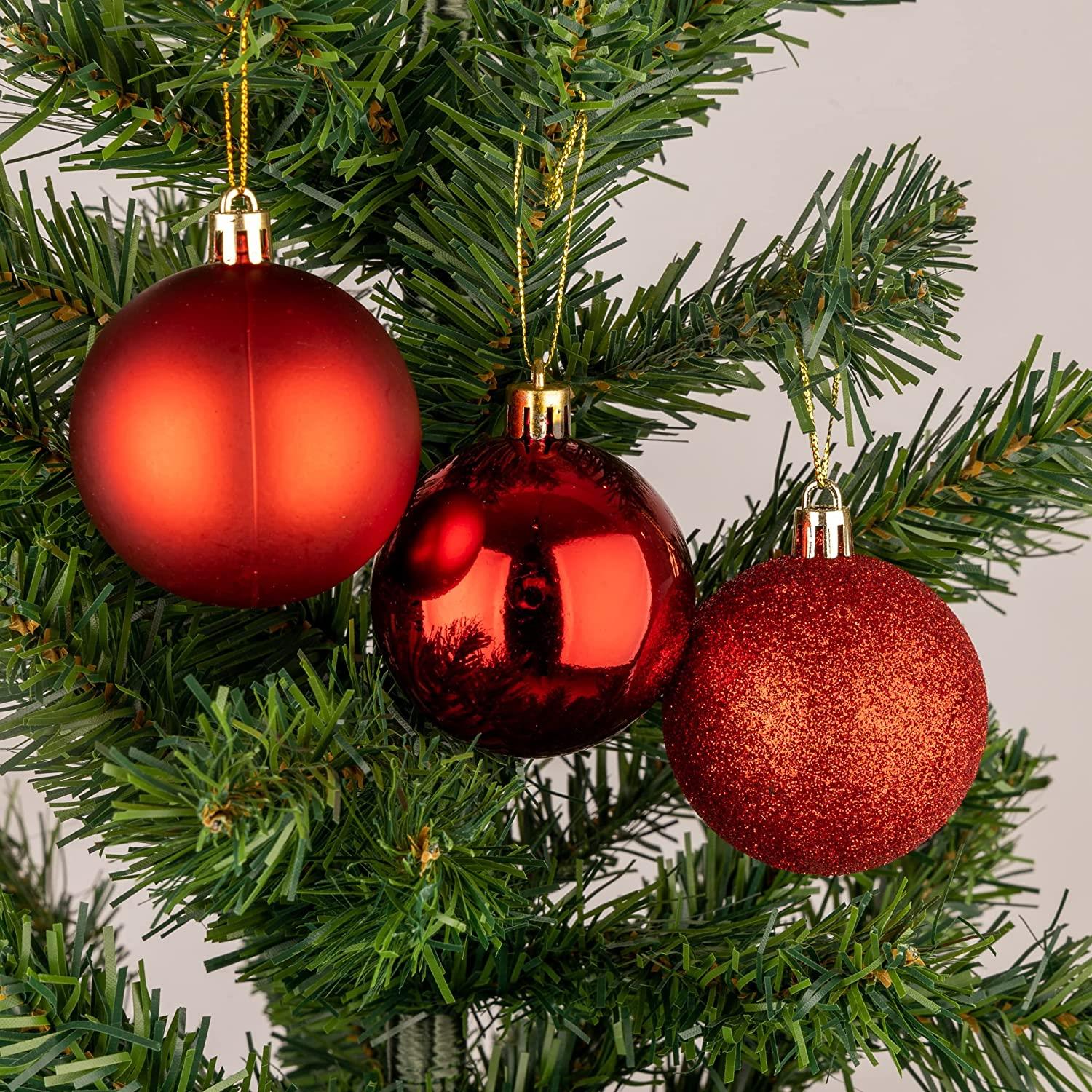 6X Christmas Baubles Tree Ornaments Red Balls Xmas Tree Ball Hanging Decorations