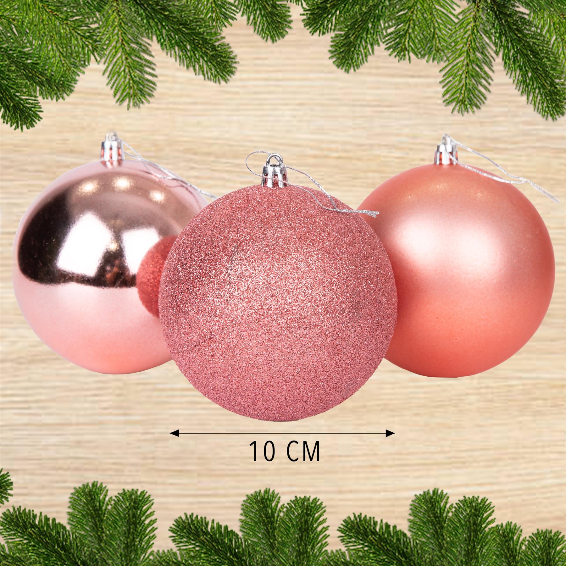 3X Christmas Baubles Tree Ornaments Rose Gold Balls Xmas Hanging Decoration 10cm