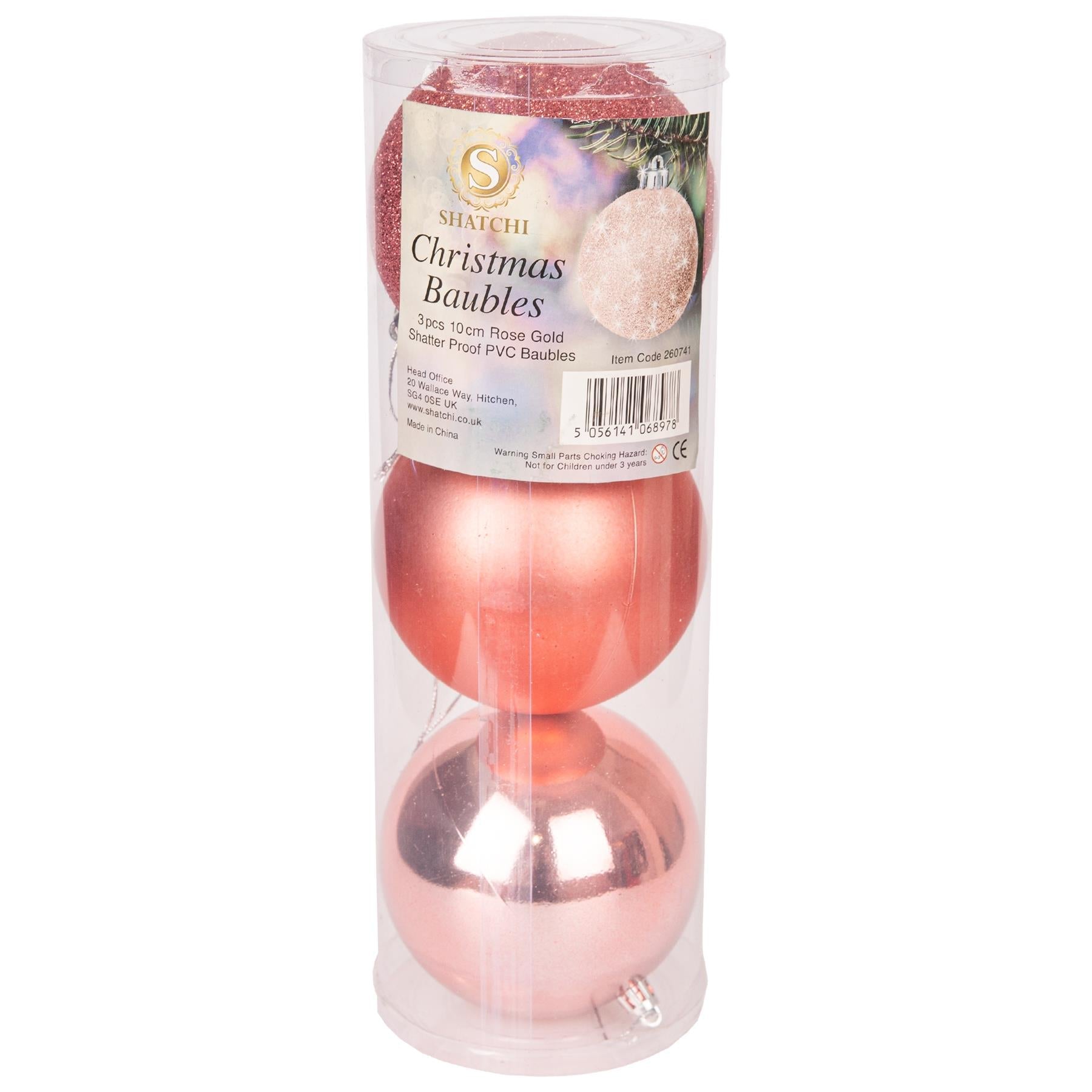 3X Christmas Baubles Tree Ornaments Rose Gold Balls Xmas Hanging Decoration 10cm