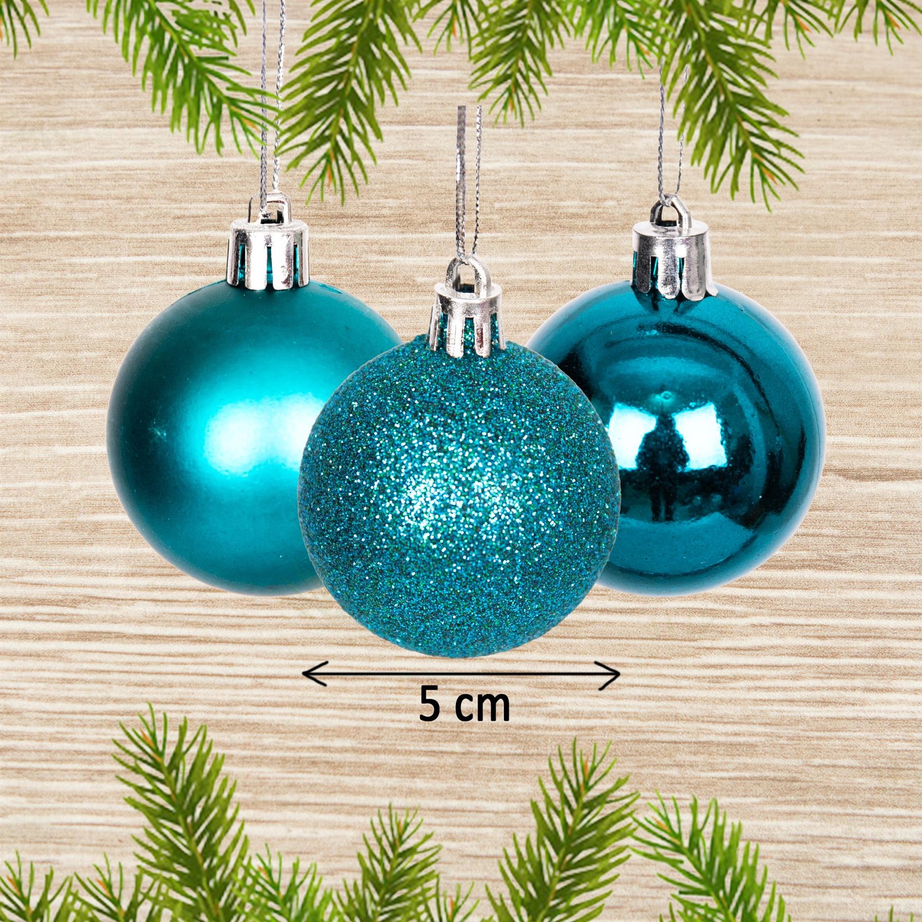 9 Teal Blue Christmas Baubles Set Shatterproof Glitter Matte Shiny Festive Decor