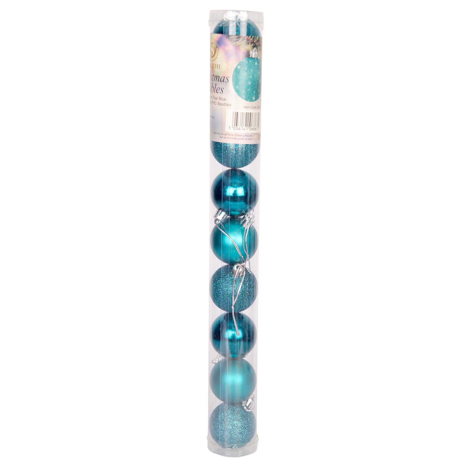 9 Teal Blue Christmas Baubles Set Shatterproof Glitter Matte Shiny Festive Decor