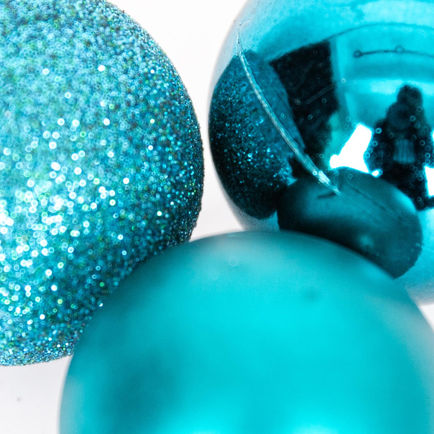 9 Teal Blue Christmas Baubles Set Shatterproof Glitter Matte Shiny Festive Decor