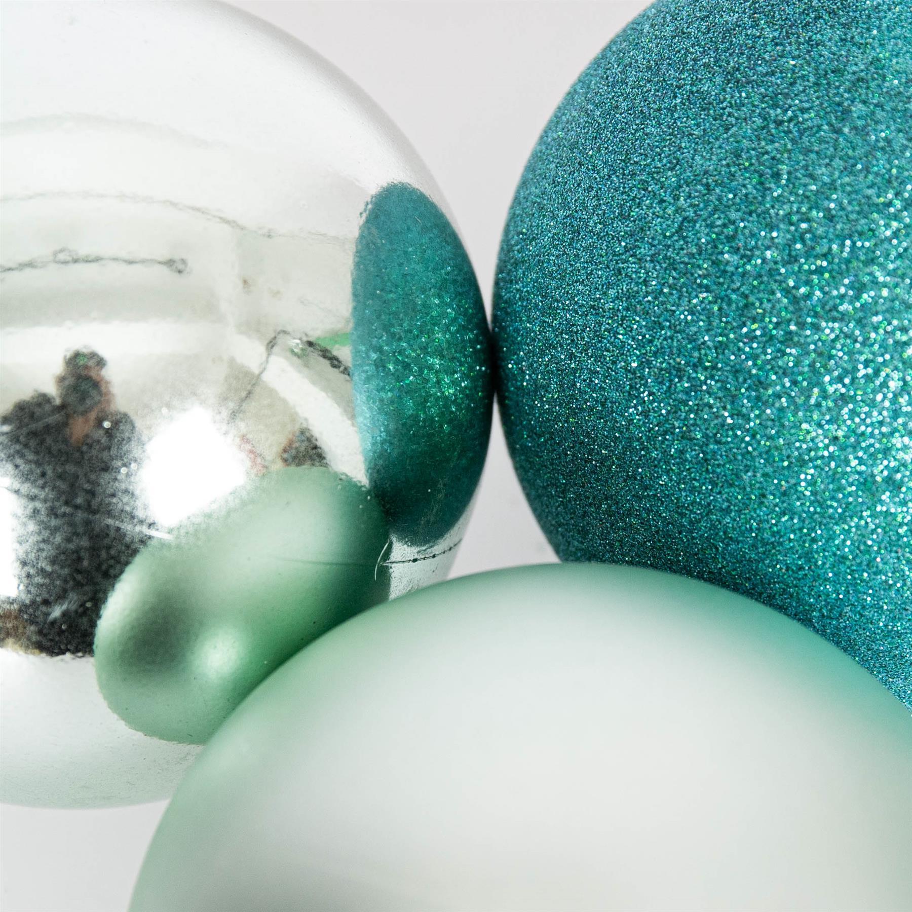3 PCs Turquoise Shatterproof Christmas Baubles Glitter Matte Shiny Finish Decor