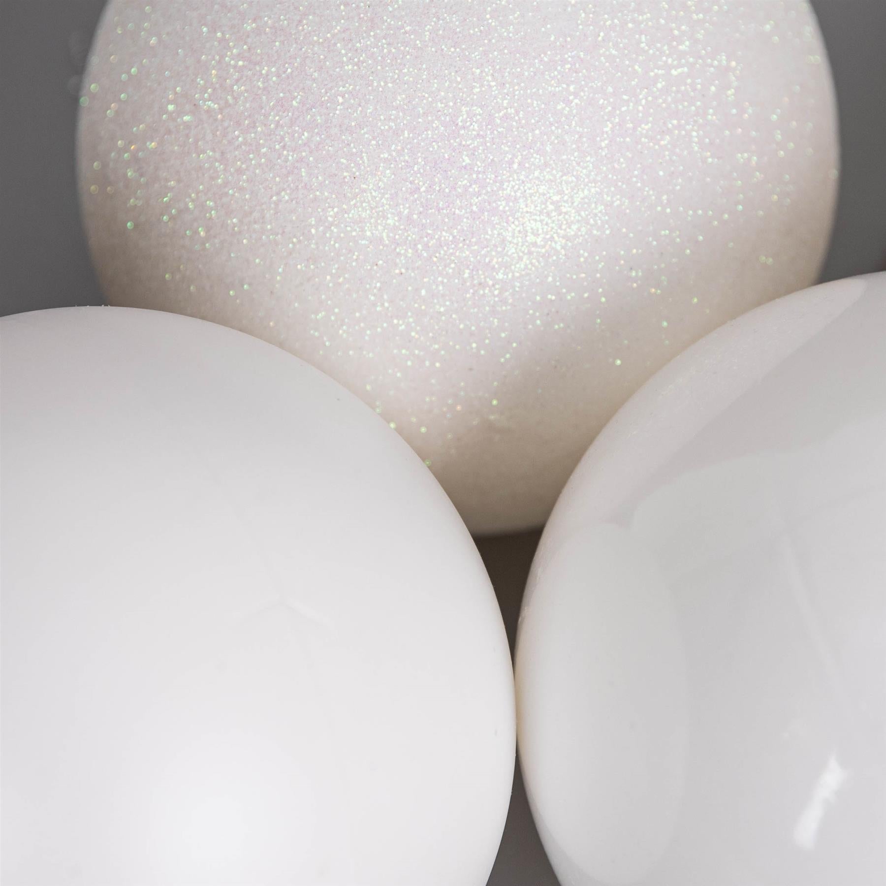3 White Shatterproof Christmas Baubles Decoration Glitter Matte Shiny Finish