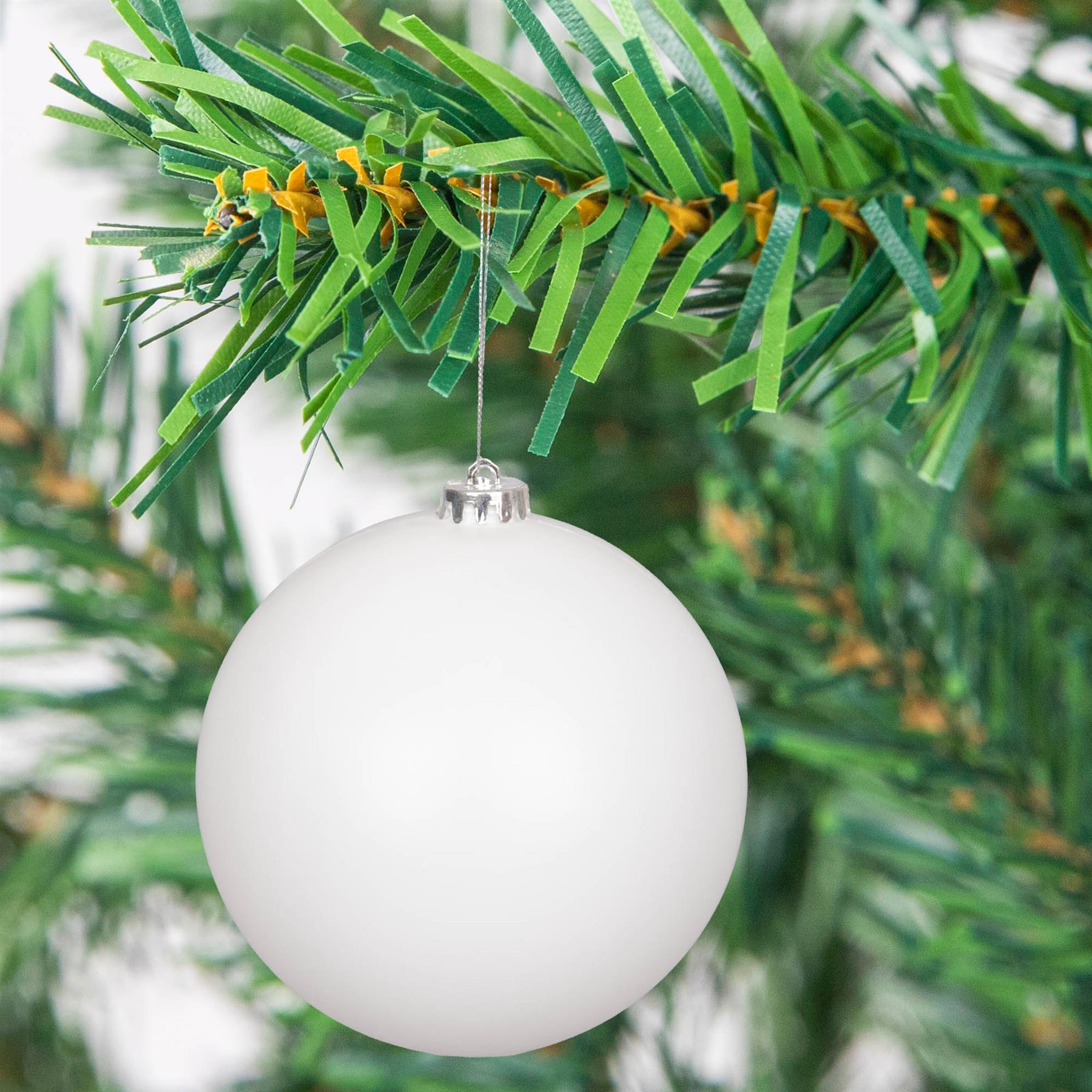 3 White Shatterproof Christmas Baubles Decoration Glitter Matte Shiny Finish