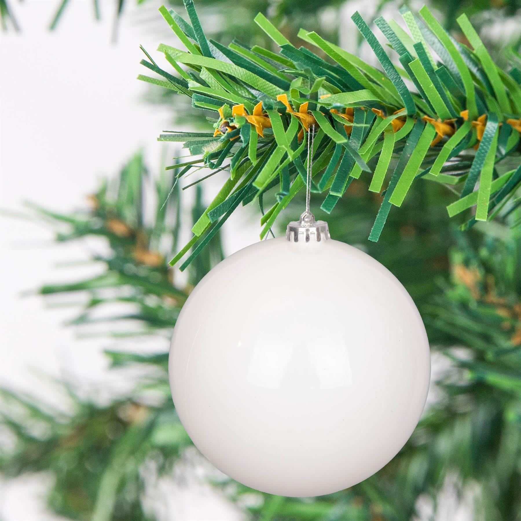 3 White Shatterproof Christmas Baubles Decoration Glitter Matte Shiny Finish