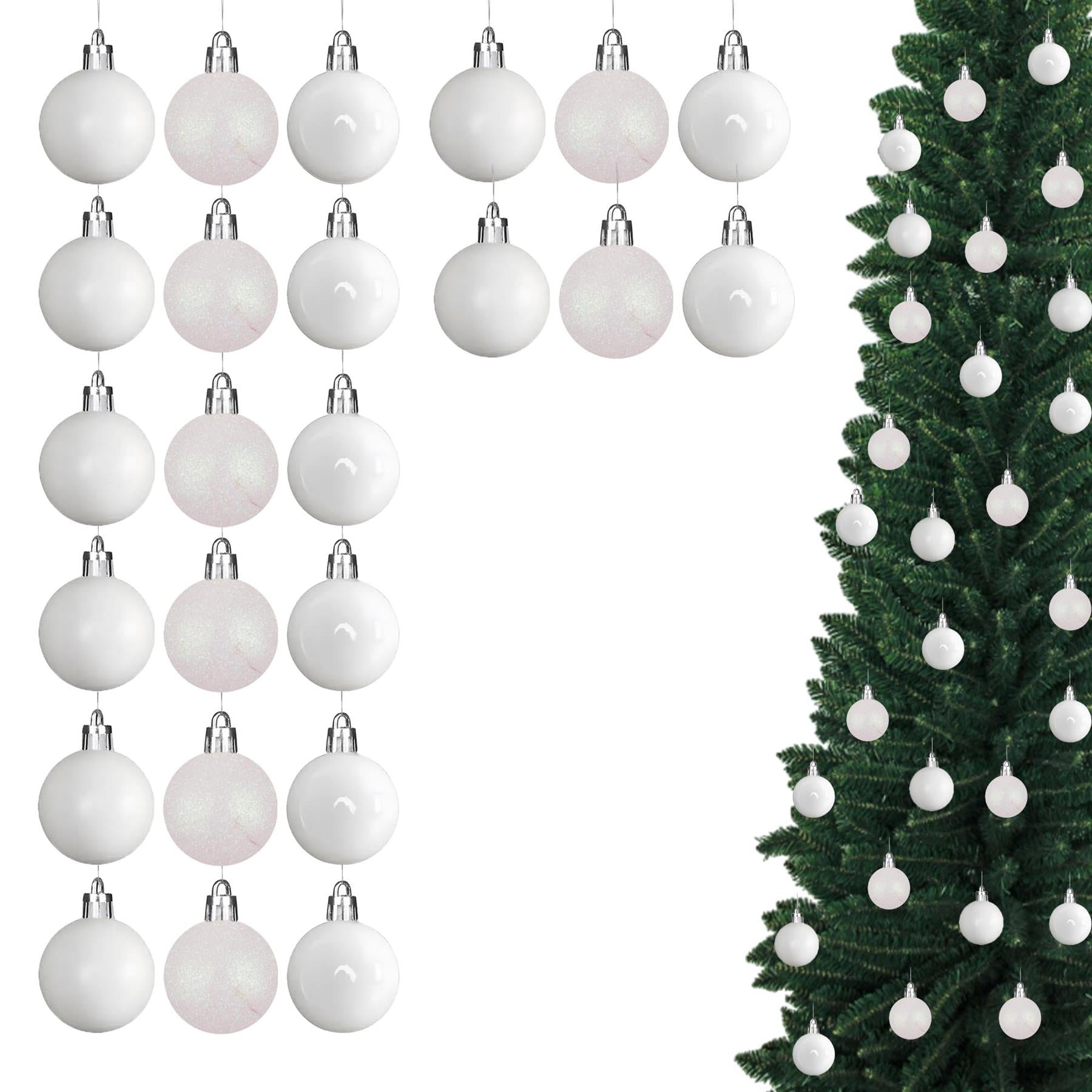 24pcs Christmas Baubles Tree Ornaments White Ball Xmas Festive Hanging Decor 3cm