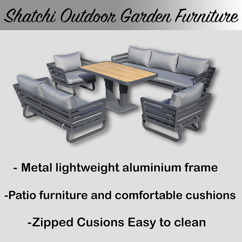 Cannes Grand 7 Seater Aluminium Sofa Lounge Set 5pcs with Adjustable Table