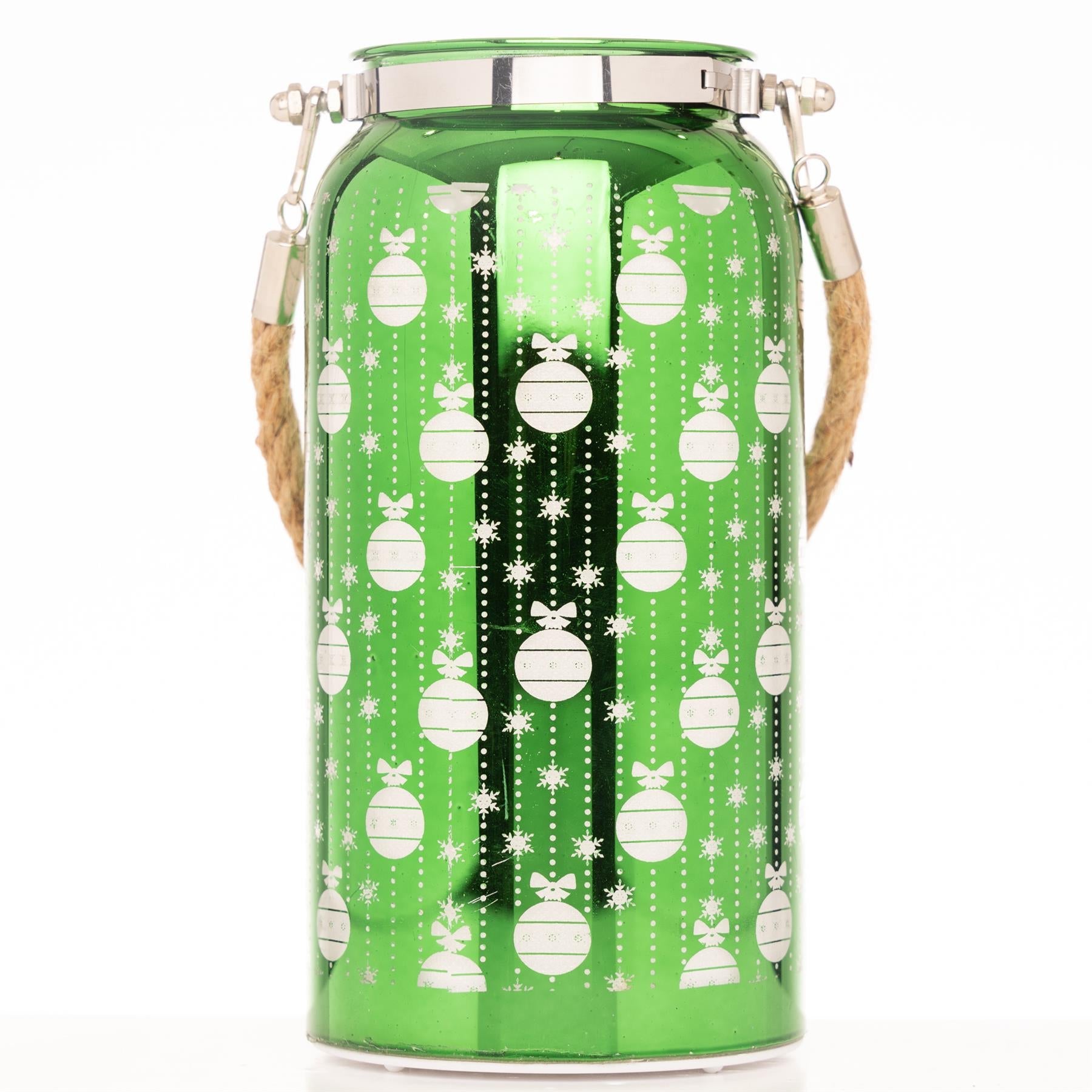 20cm Christmas Lantern Table Lamp LED Fairy Lights Green Baubles Decorated Jar