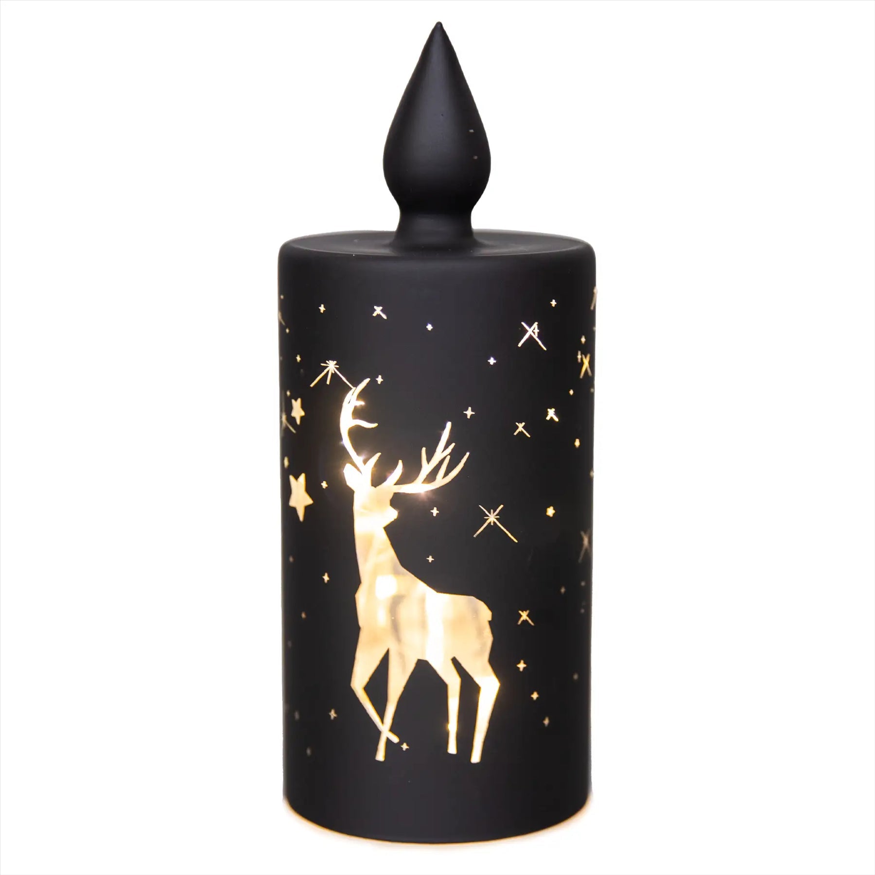Christmas Decorated Vase Candle Led Black Glass Candle / Stag 17Cm Christmas Decorated Vase Candle Led Black Glass Candle / Stag 17Cm
