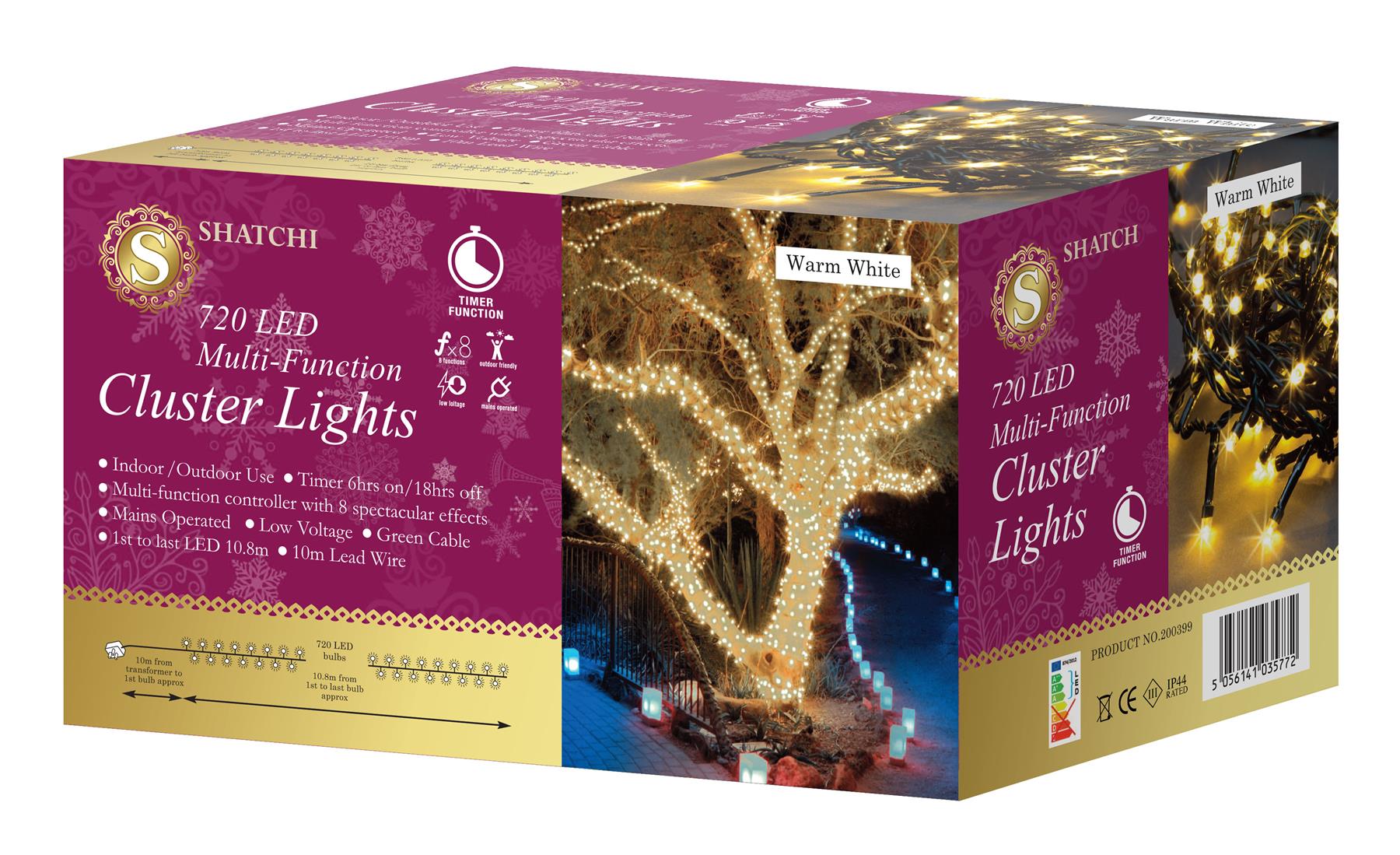 Christmas Fairy Lights 720 LED Cluster Indoor Outdoor Tree Home Xmas Decoration