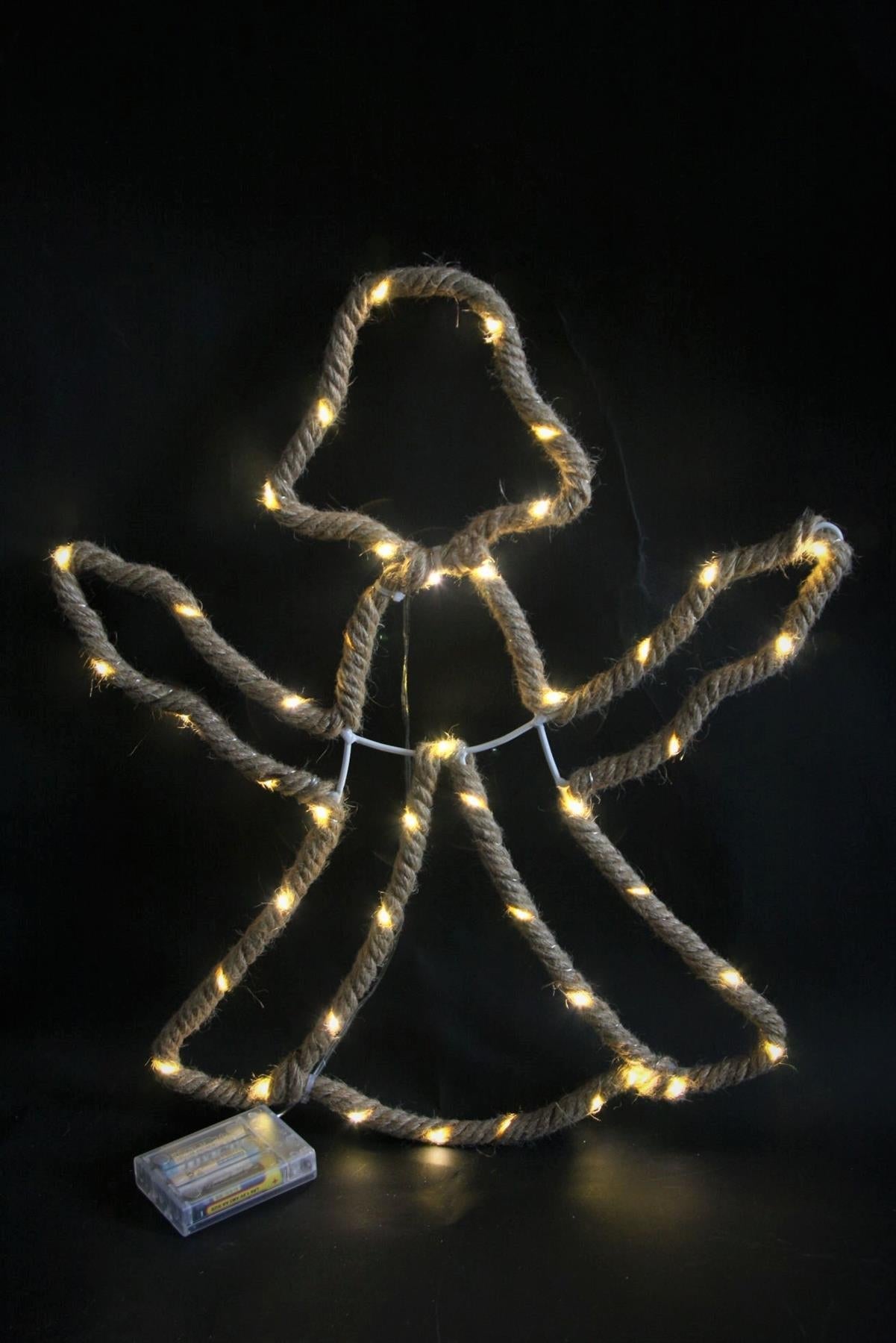 Christmas Silhouette Rope Lights Angel Shape LED Hemp Jute Retro Wall Decoration