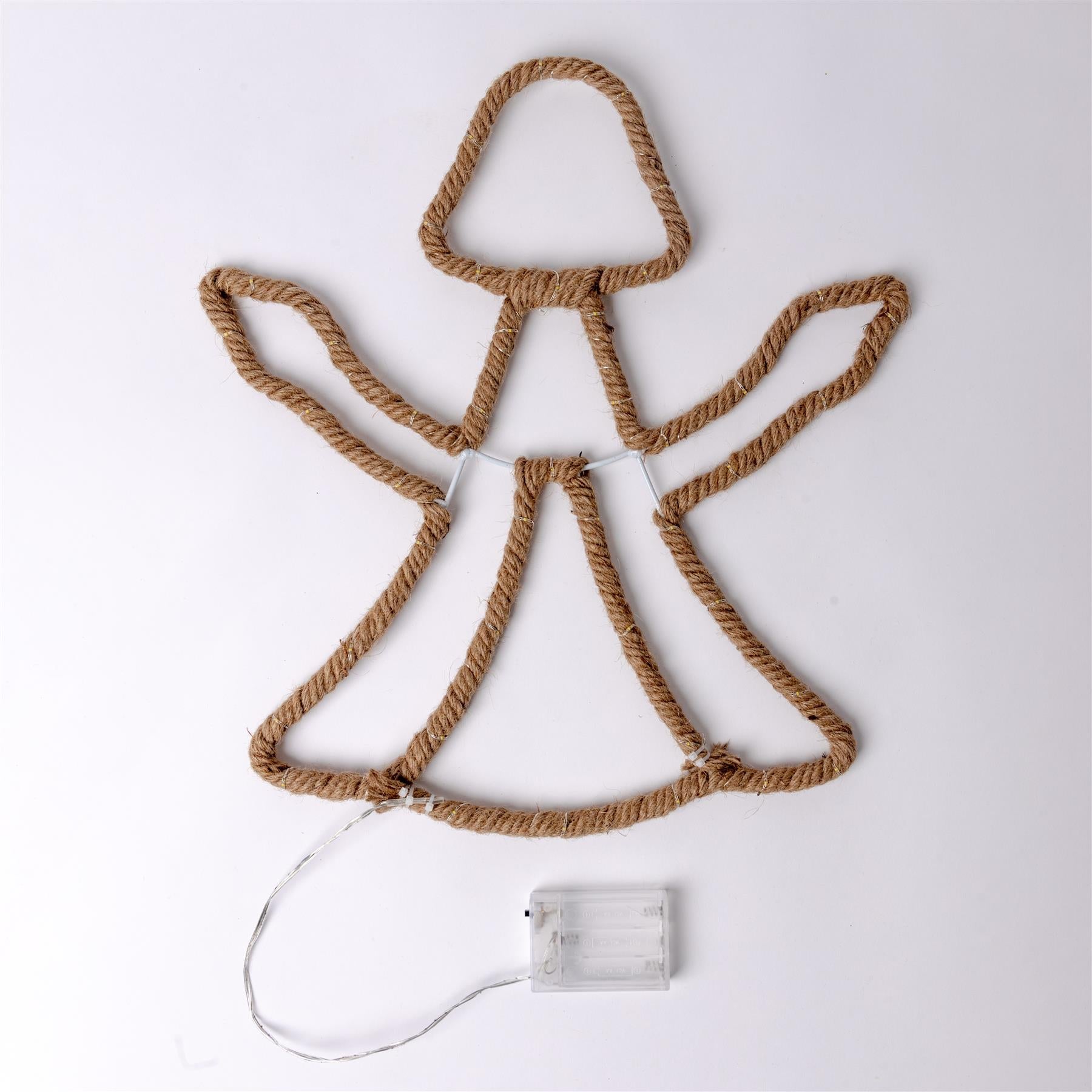 Christmas Silhouette Rope Lights Angel Shape LED Hemp Jute Retro Wall Decoration