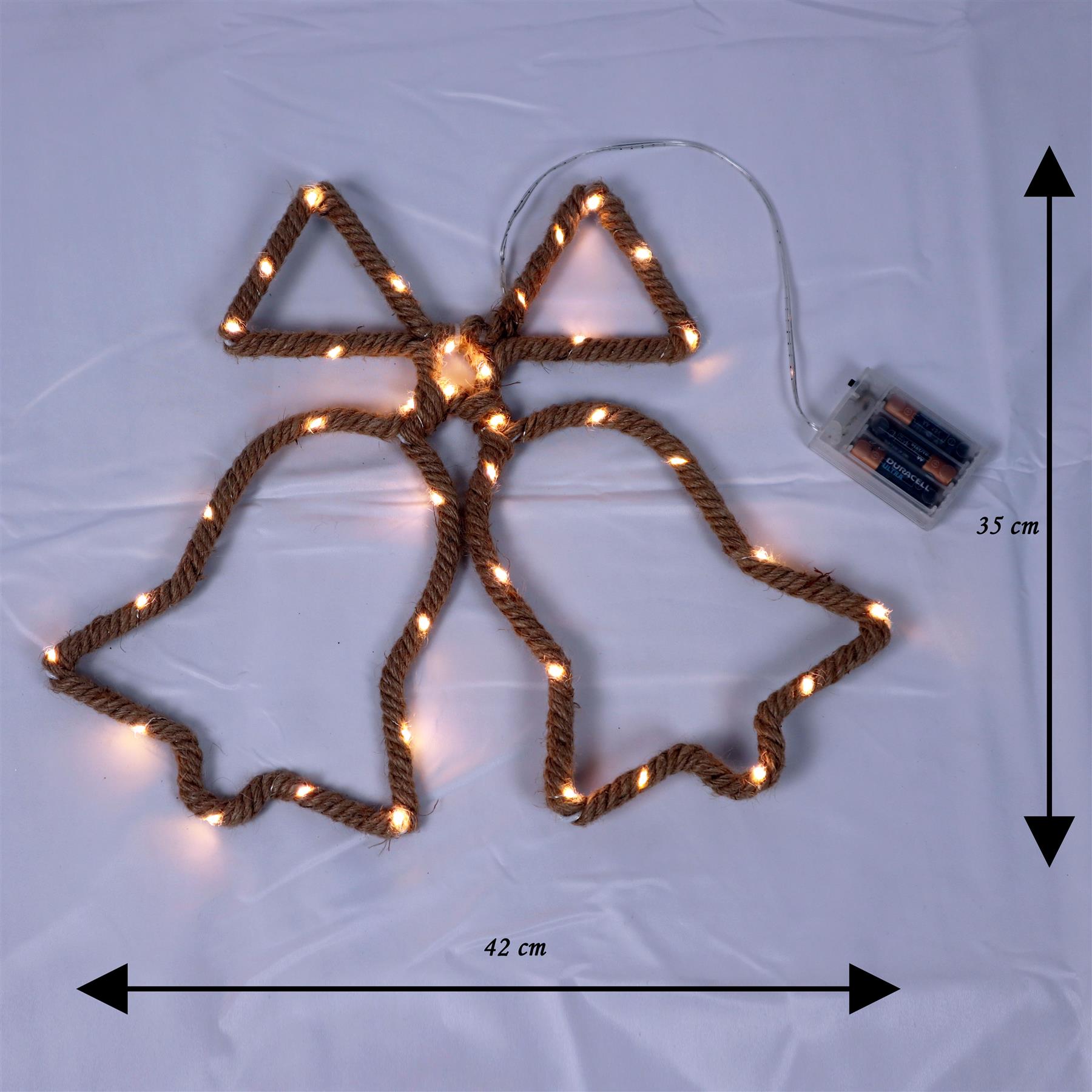 Christmas Silhouette Rope Lights Bells Shape LED Hemp Jute Retro Wall Decoration