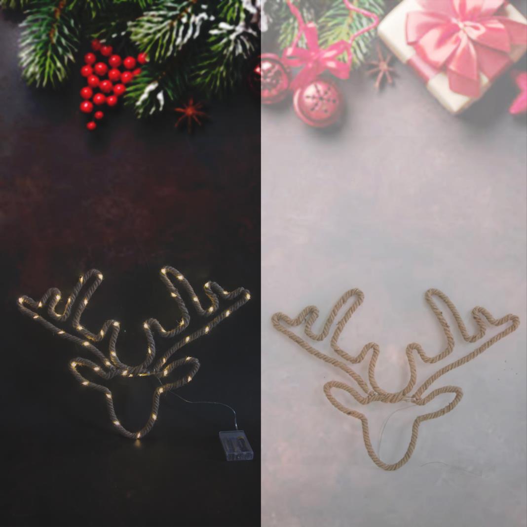 Christmas Silhouette Rope Lights Deer Head LED Hemp Jute Retro Wall Decorations