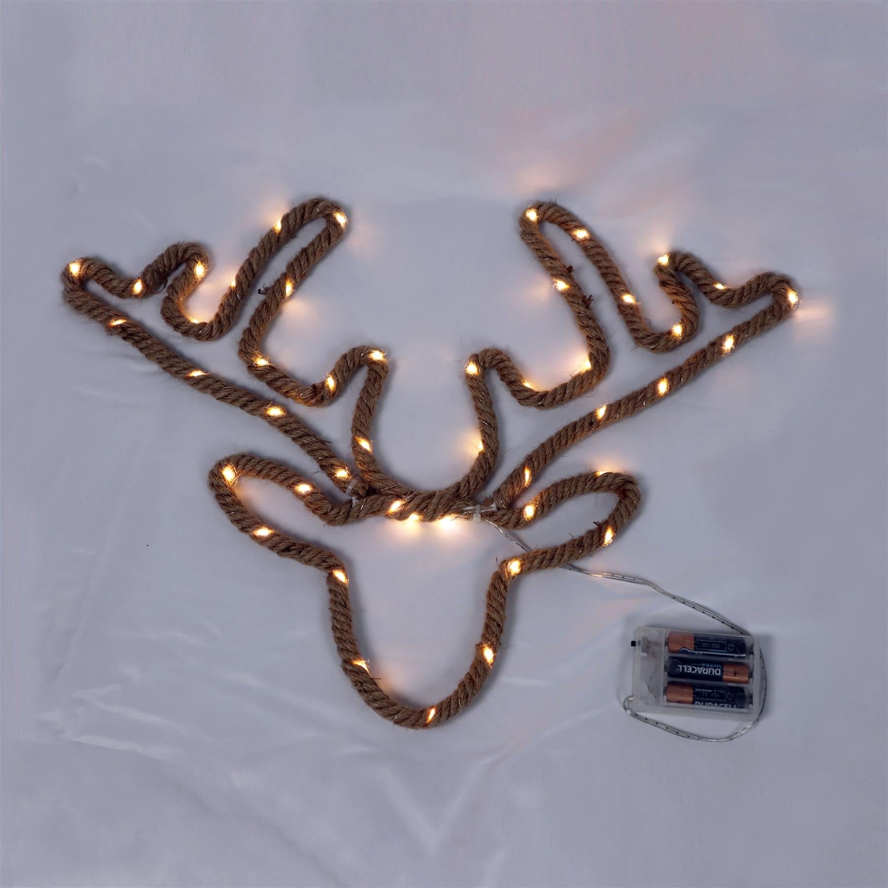 Christmas Silhouette Rope Lights Deer Head LED Hemp Jute Retro Wall Decorations