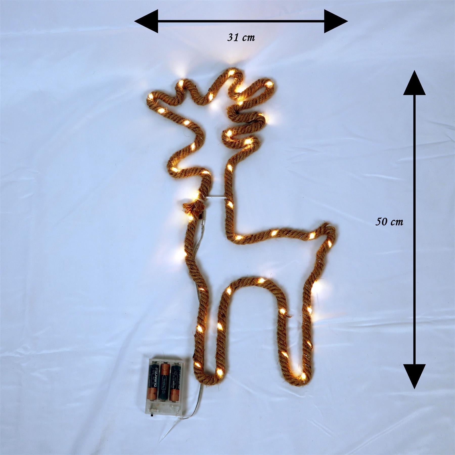 Christmas Silhouette Rope Lights Reindeer LED Hemp Jute Retro Wall Decorations