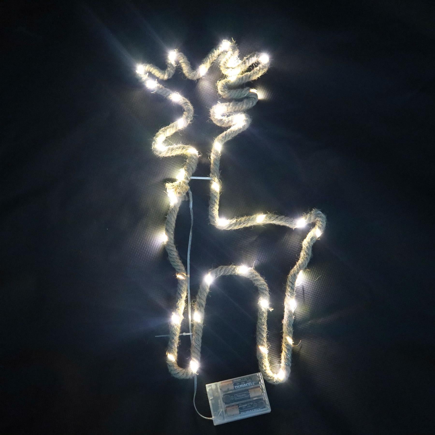Christmas Silhouette Rope Lights Reindeer LED Hemp Jute Retro Wall Decorations