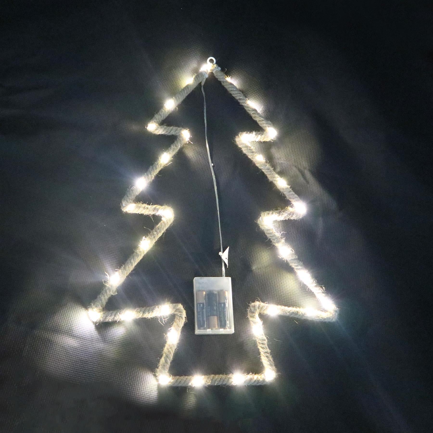 Christmas Silhouette Rope Lights Tree Shape LED Hemp Jute Retro Wall Decorations