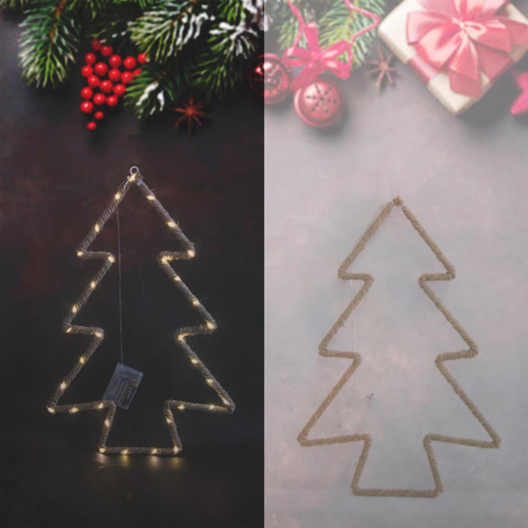 Christmas Silhouette Rope Lights Tree Shape LED Hemp Jute Retro Wall Decorations