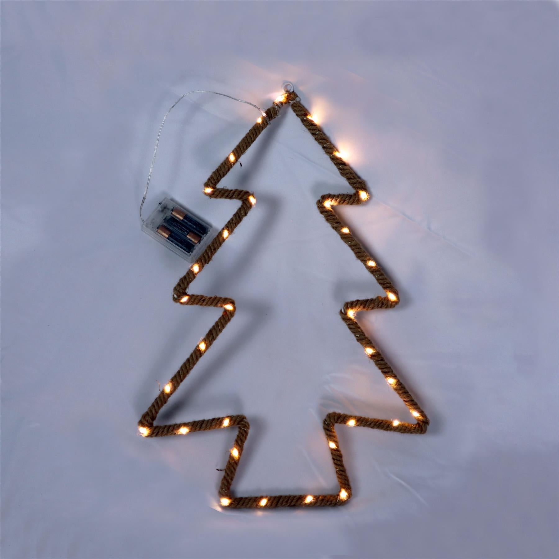 Christmas Silhouette Rope Lights Tree Shape LED Hemp Jute Retro Wall Decorations