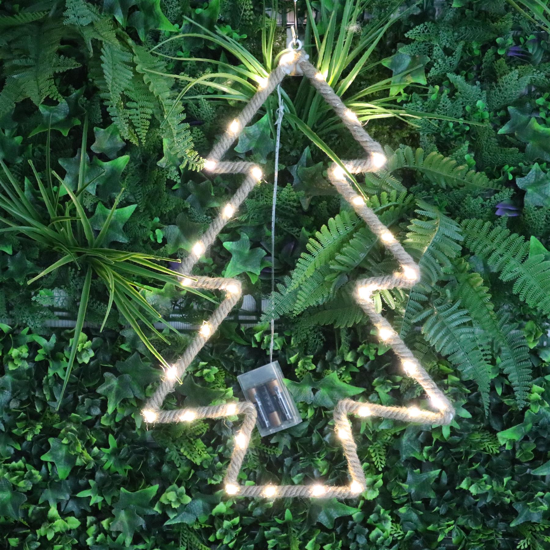 Christmas Silhouette Rope Lights Tree Shape LED Hemp Jute Retro Wall Decorations