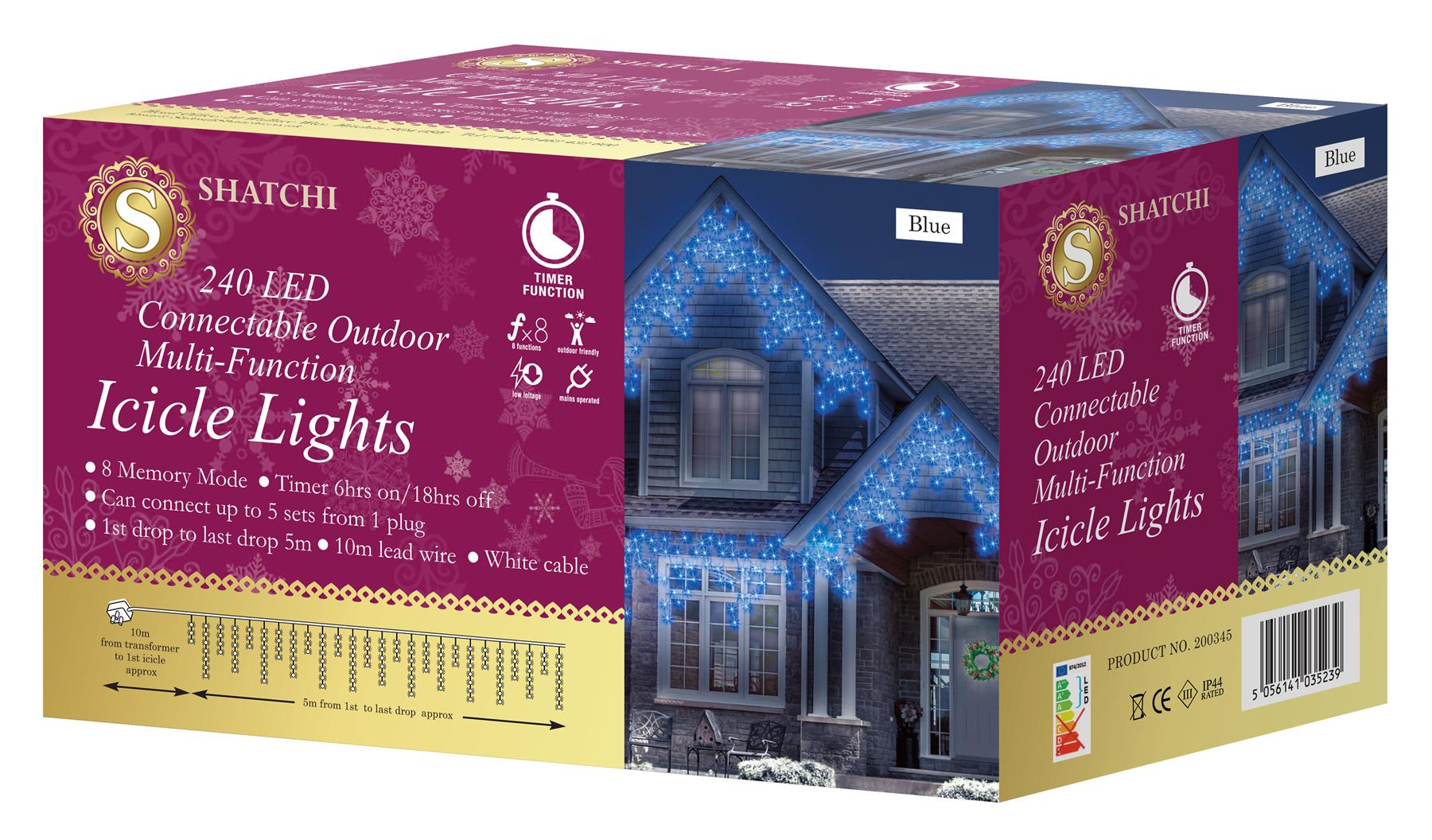 Christmas Lights 240 LED Icicle Waterfall Connectable Outdoor Xmas Home Decor