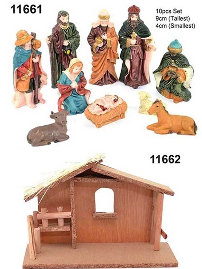 Christmas Nativity Scene Birth Jesus Christ Wooden Stable Figures Set XMAS Decor