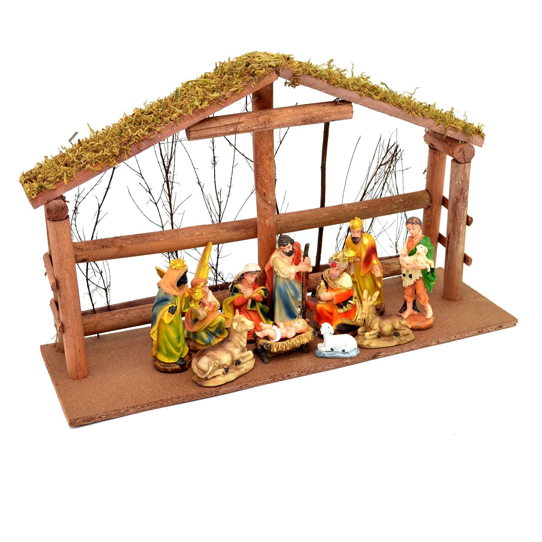 Christmas Nativity Scene House Wooden Stable Sculpture Hut Xmas Home Decorations