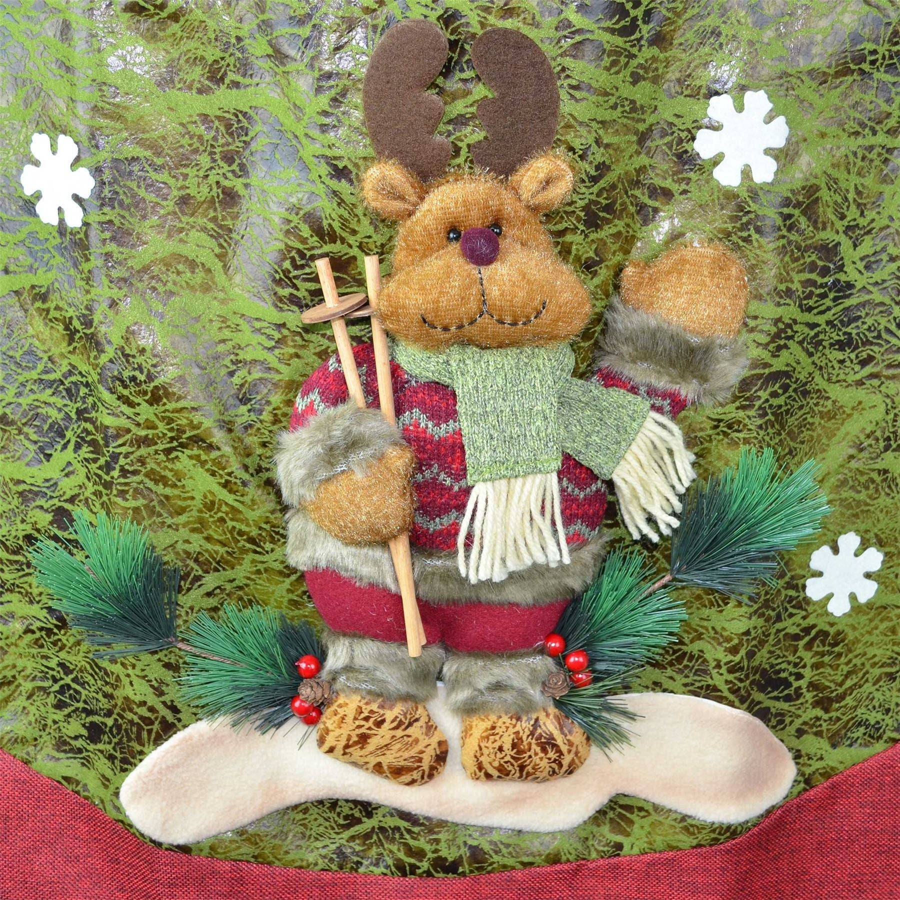 Christmas Tree Decorations Skirt Base Cover With 3D Reindeer Xmas Home Decor