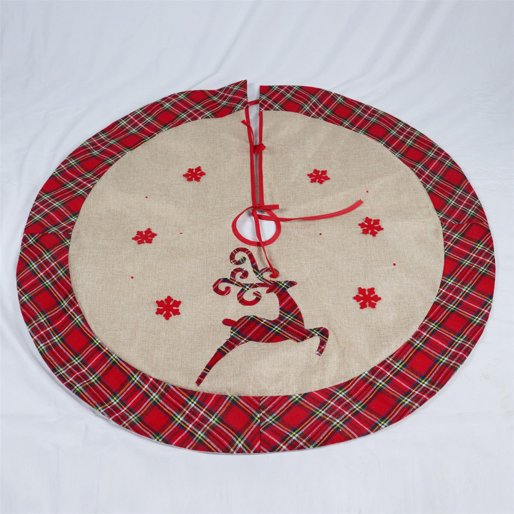 Reindeer Design Snowflake Tree Skirt Christmas Floor Mat Holiday Home Decoration