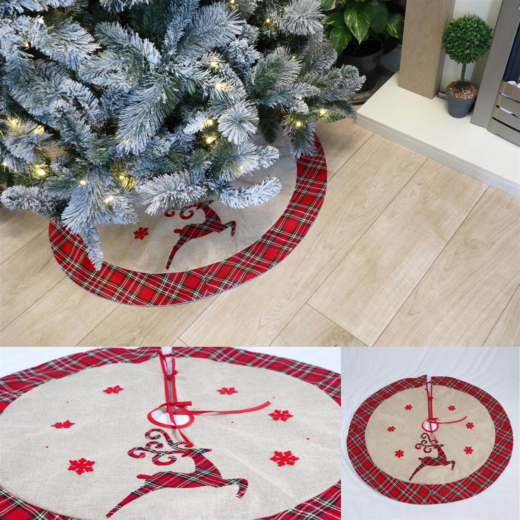 Reindeer Design Snowflake Tree Skirt Christmas Floor Mat Holiday Home Decoration