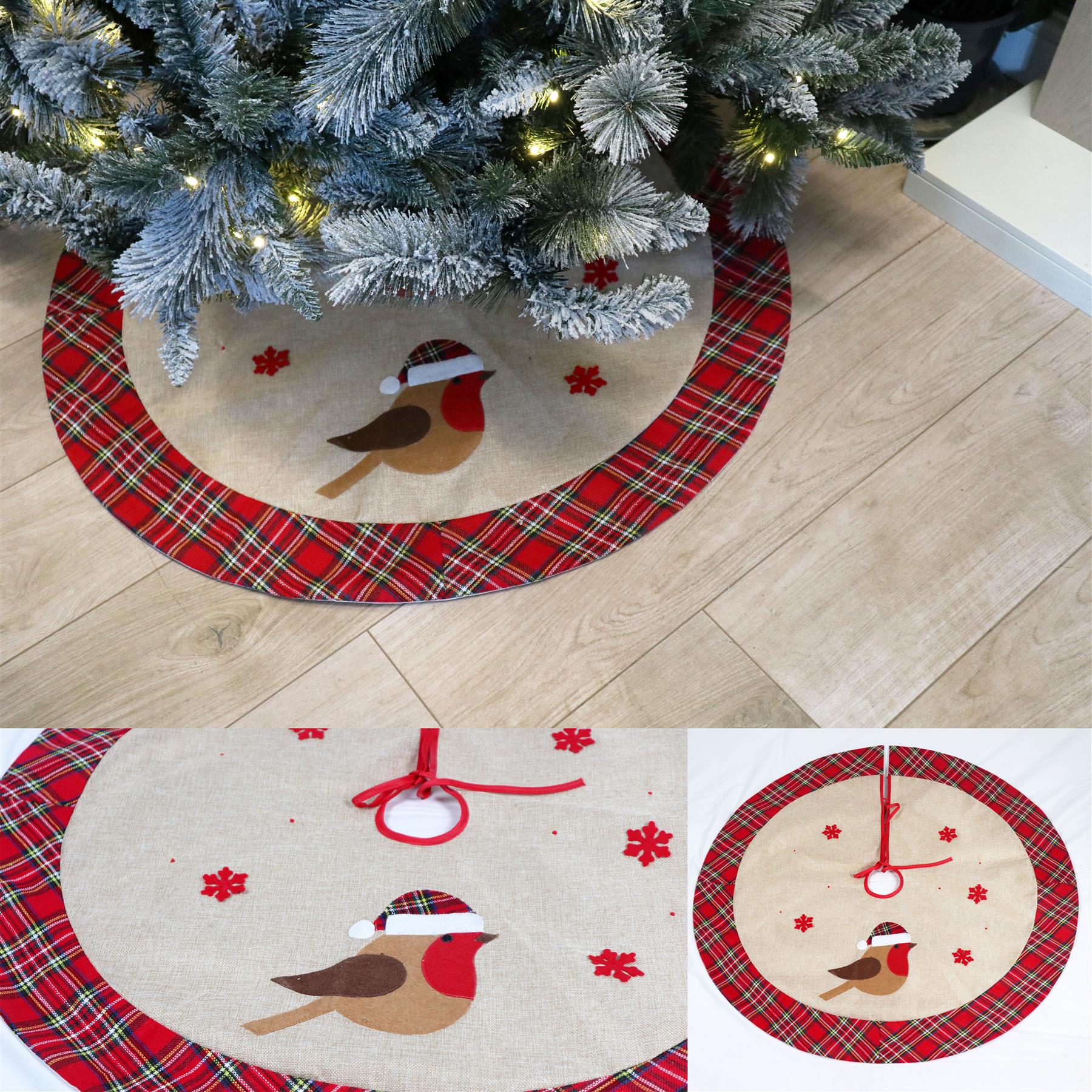 Robin Design Snowflake Tree Skirt Christmas Floor Mat Holiday Home Decorations