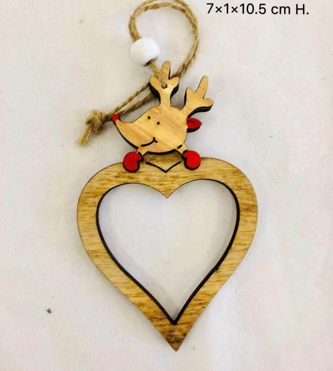 Wooden Christmas Tree Decoration Heart Shape Reindeer Head Xmas Hanging Ornament
