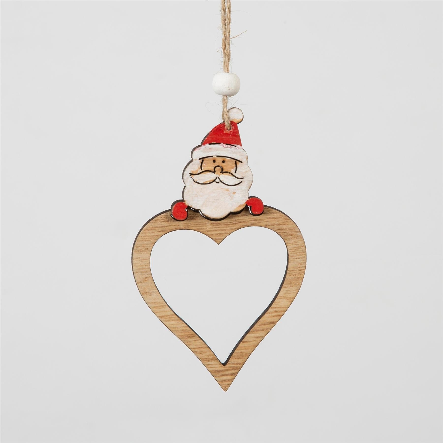 Wooden Christmas Tree Decorations Heart Shape Santa Head Xmas Hanging Ornaments