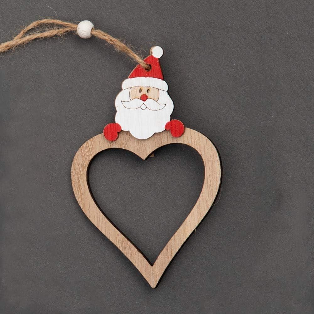 Wooden Christmas Tree Decorations Heart Shape Santa Head Xmas Hanging Ornaments