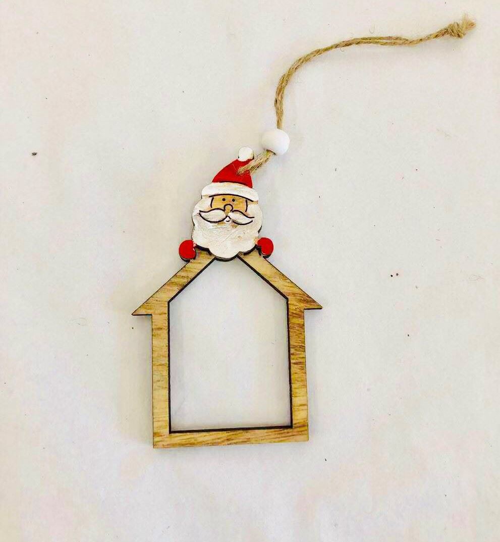 Home Shape Santa Head Wooden Christmas Tree Hanging String Decorations Ornaments