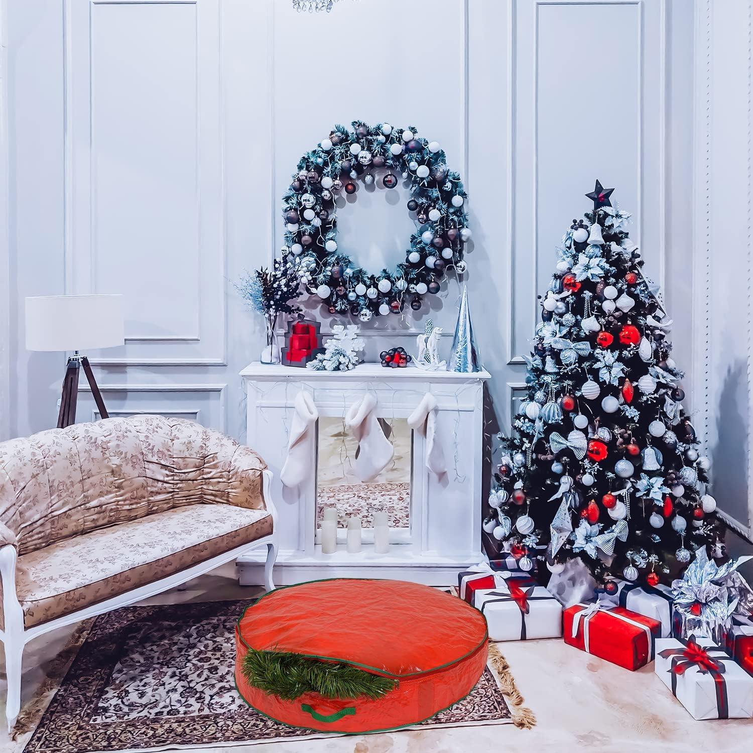 Christmas Wreath Garland Storage Bags Zippered 60cm Waterproof Durable Container