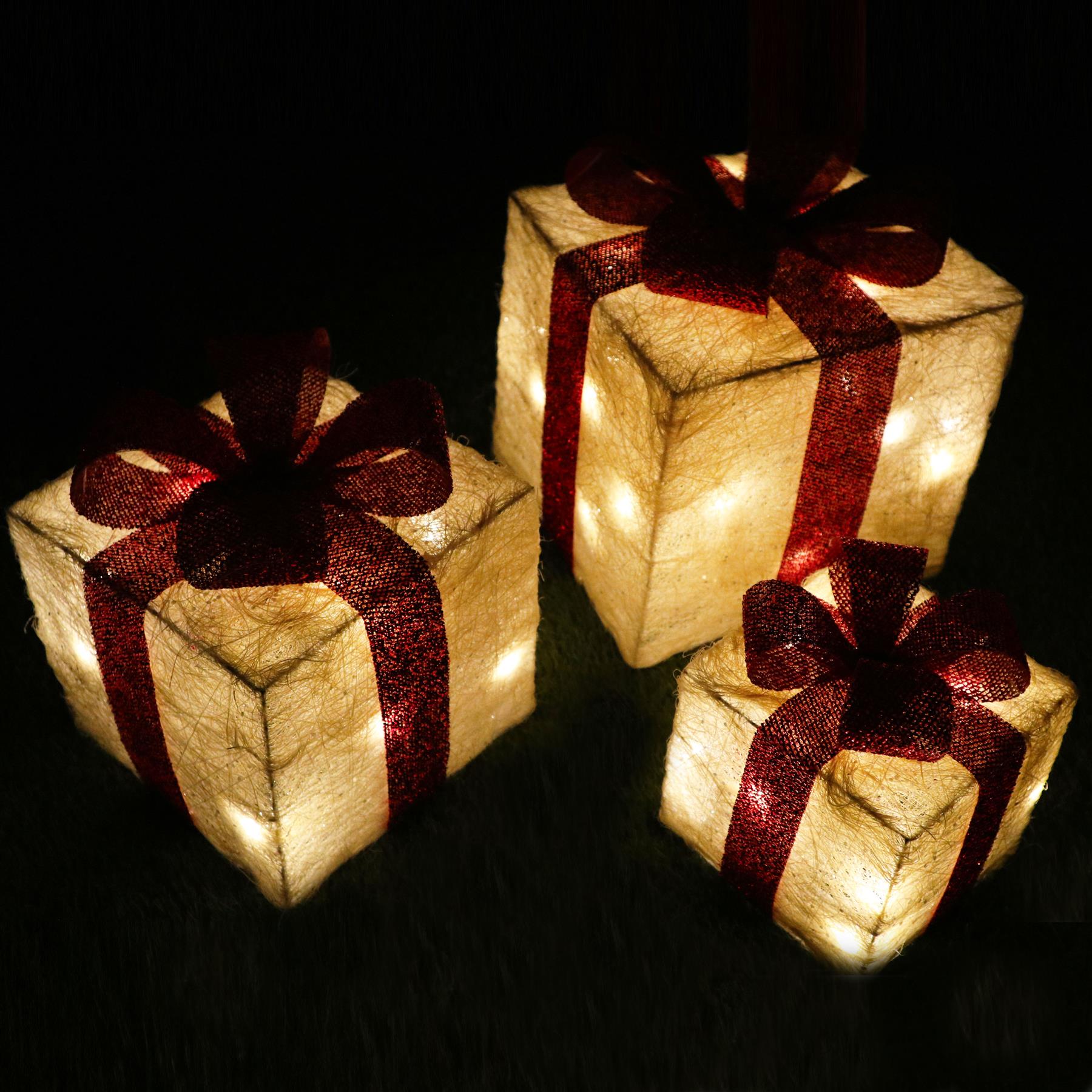 LED Christmas Parcel Light Up Gift Boxes Set Of 3 Xmas Indoor Festive Home Decor