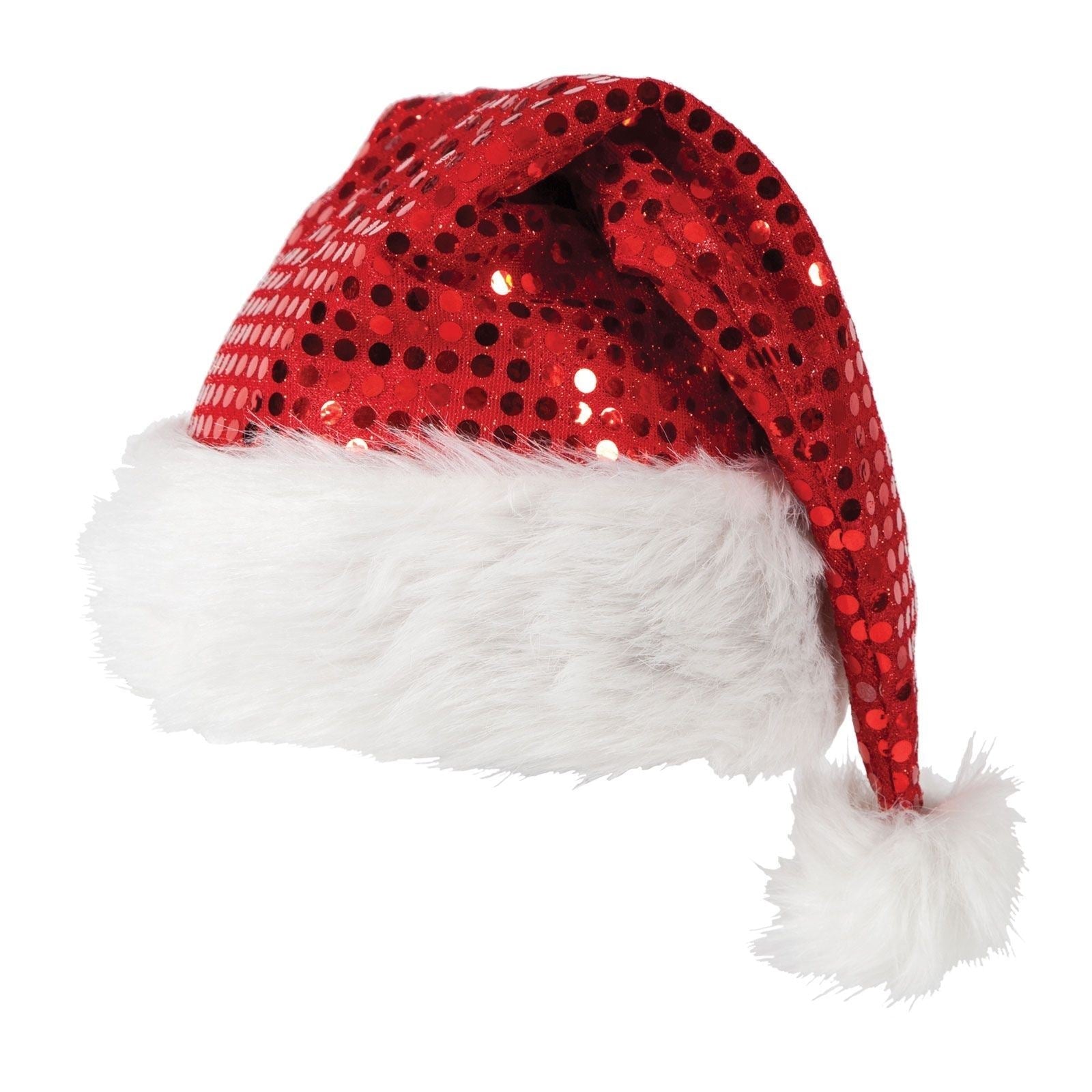 RED SEQUIN SANTA HAT FATHER CHRISTMAS FANCY DRESS PARTY COSTUME ACCESSORY
