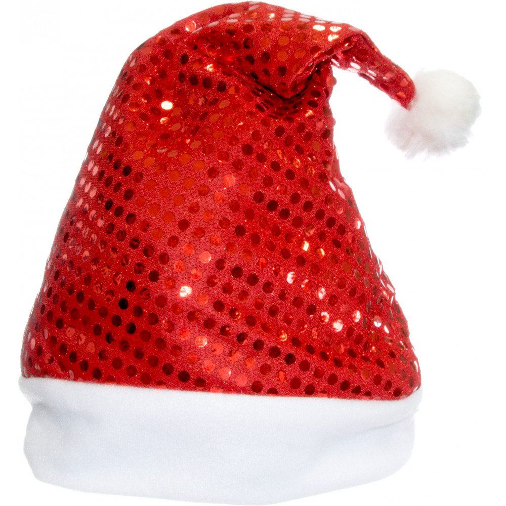 RED SEQUIN SANTA HAT FATHER CHRISTMAS FANCY DRESS PARTY COSTUME ACCESSORY
