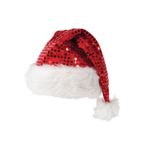 RED SEQUIN SANTA HAT FATHER CHRISTMAS FANCY DRESS PARTY COSTUME ACCESSORY