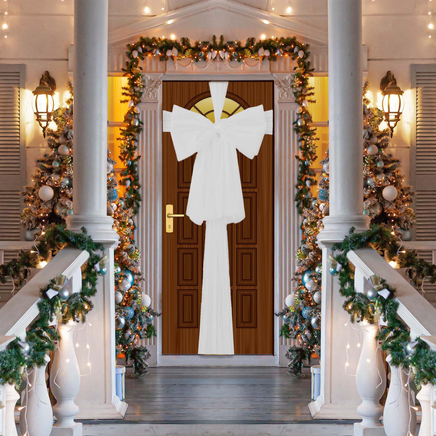 1PC Giant Christmas Door Bow White Organza Wedding Festive Xmas Home Decor 9m