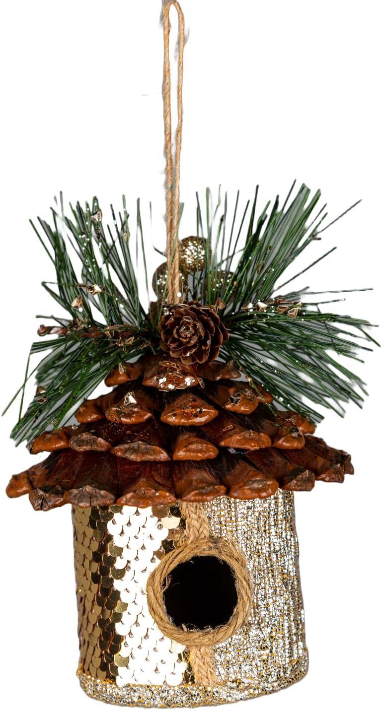 Gold Birdhouse 10X11Cm - 3Pcs Christmas Hanging Decorations Gold Birdhouse 10X11Cm - 3Pcs Christmas Hanging Decorations