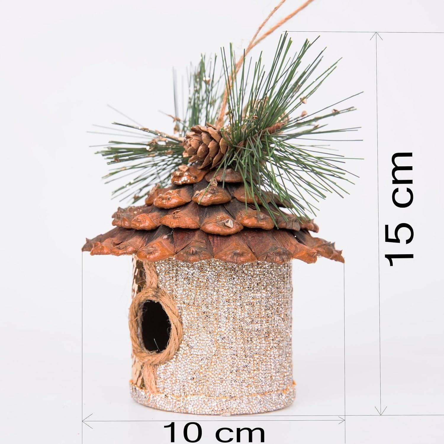 3X Christmas Hanging Ornaments Tree Pendant Bird House Gold 15cm Xmas Decoration